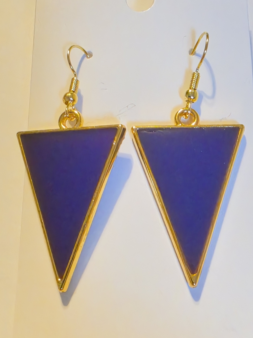 Gold-Trim Purple Triangle Drop Earrings